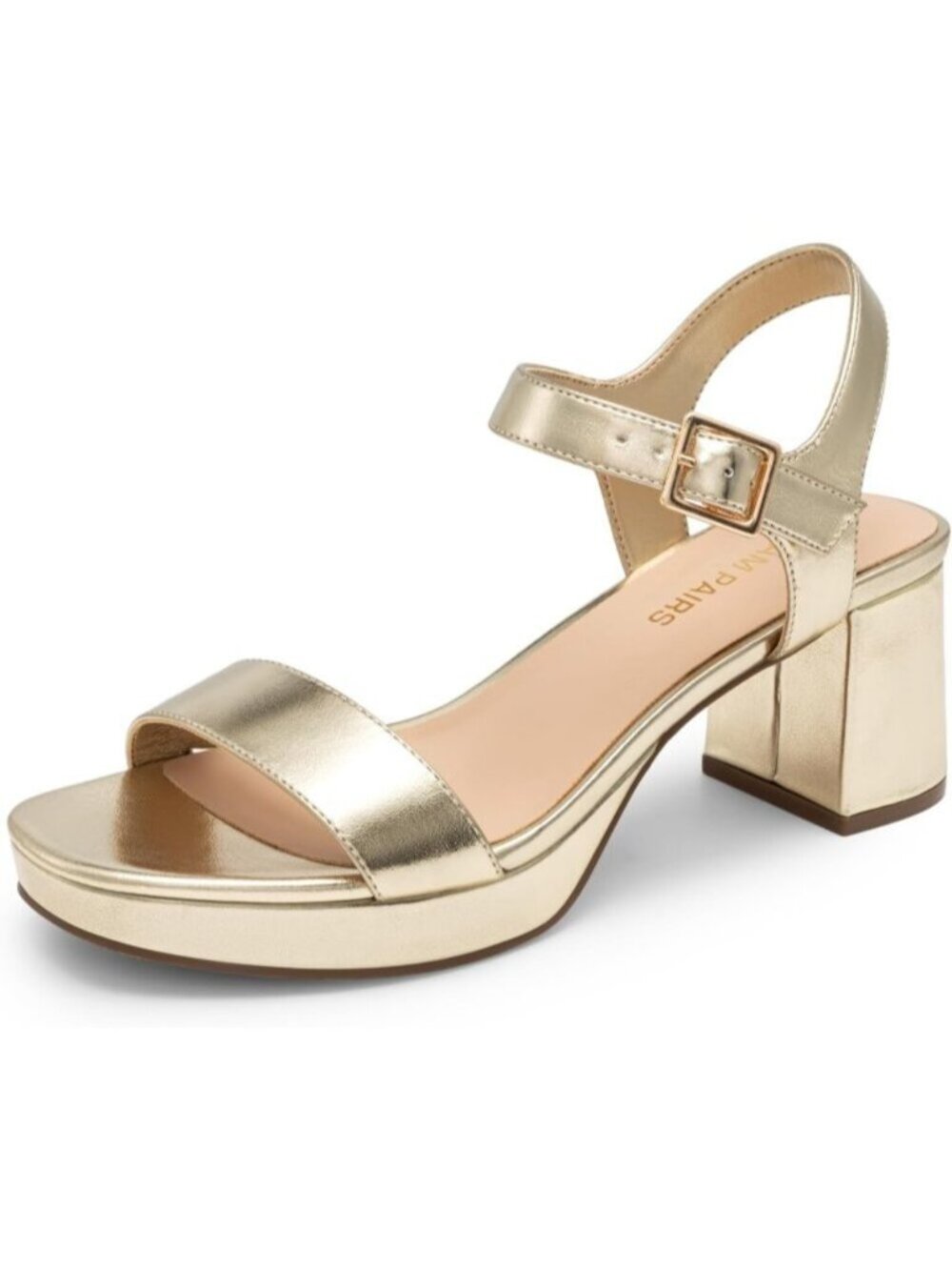 Women's Golden Open Square Toe Ankle Strap Platform Block Chunky Heel Sandals
